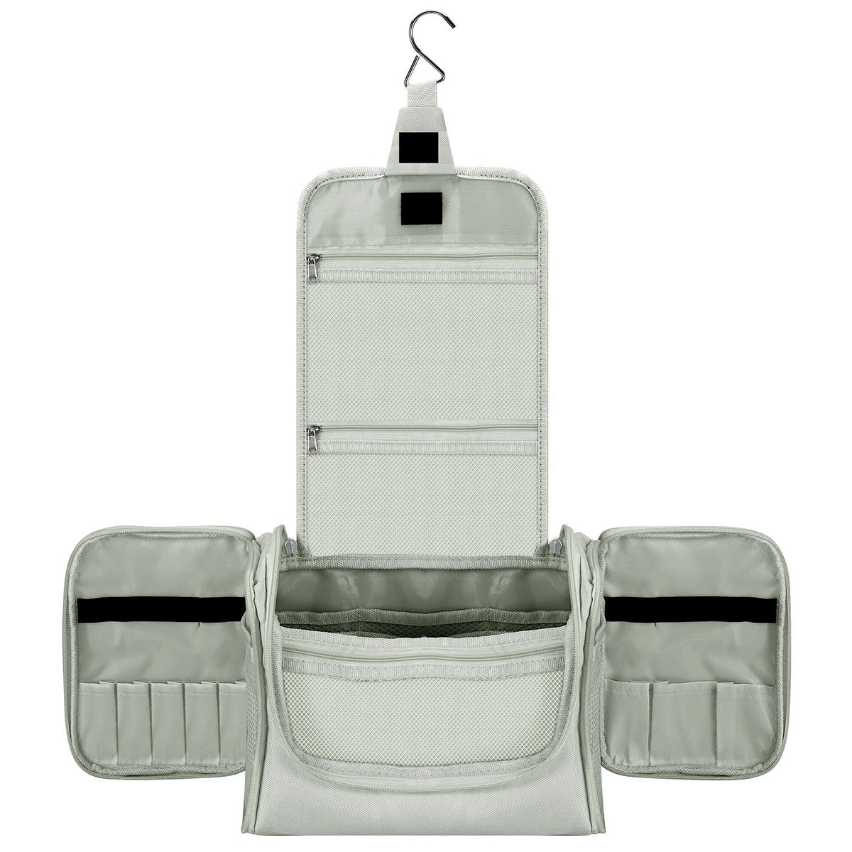 Vinsani Hanging Toiletry Bag with Compartments, Mesh Pockets and Two Zippers – Travel Makeup Organiser, Dark Grey