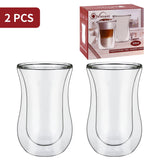 Vinsani Double Wall Glasses Set of 2, Curve 300ml – Borosilicate Glass Cups for Hot and Cold Drinks