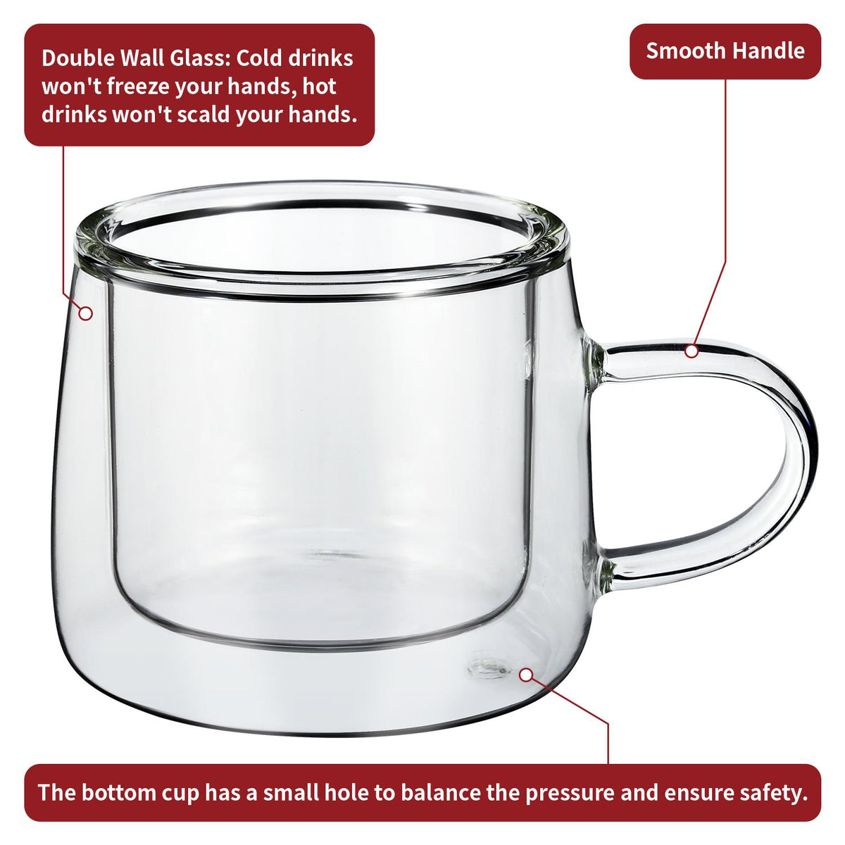 Vinsani Kafo Double Wall Glasses, Set of 2, 80ml Borosilicate – Hot and Cold Drinks Cups