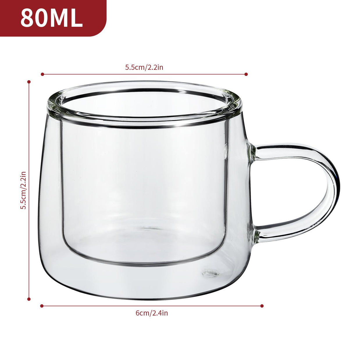Vinsani Kafo Double Wall Glasses, Set of 2, 80ml Borosilicate – Hot and Cold Drinks Cups