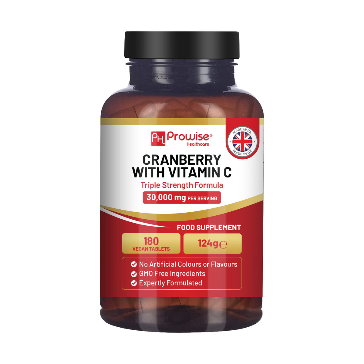 Prowise Triple Strength Cranberry 30,000mg with Vitamin C 240mg – 180 Vegan Tablets for Men & Women