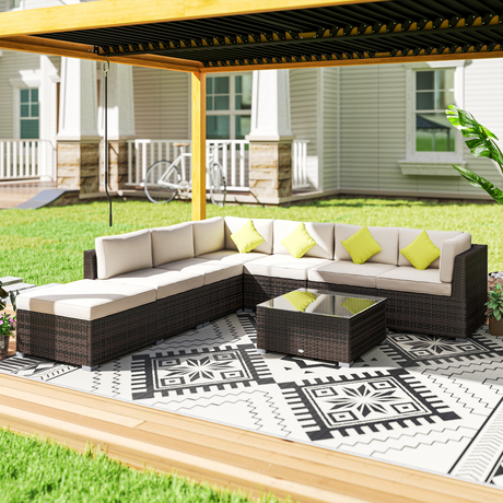 Outsunny rattan dining set tempered glass table