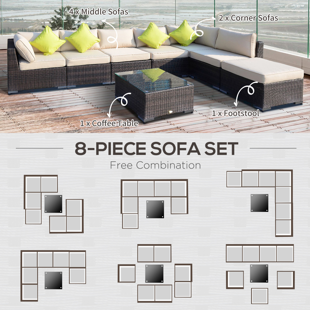 Outsunny rattan dining set adjustable foot pad detail
