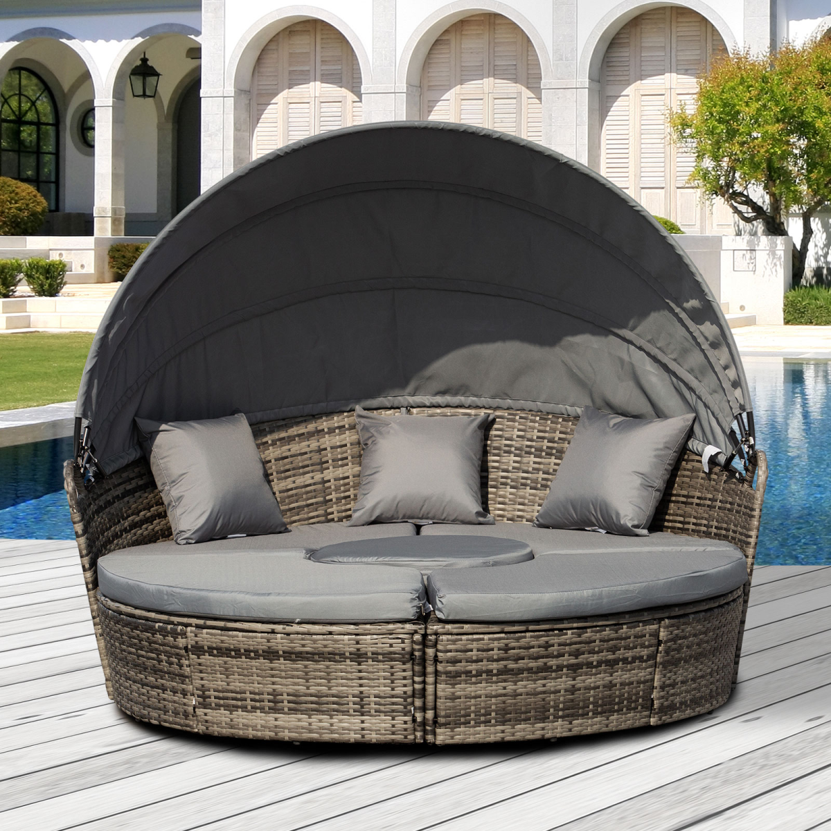 Outsunny Rattan Day Bed in garden setting