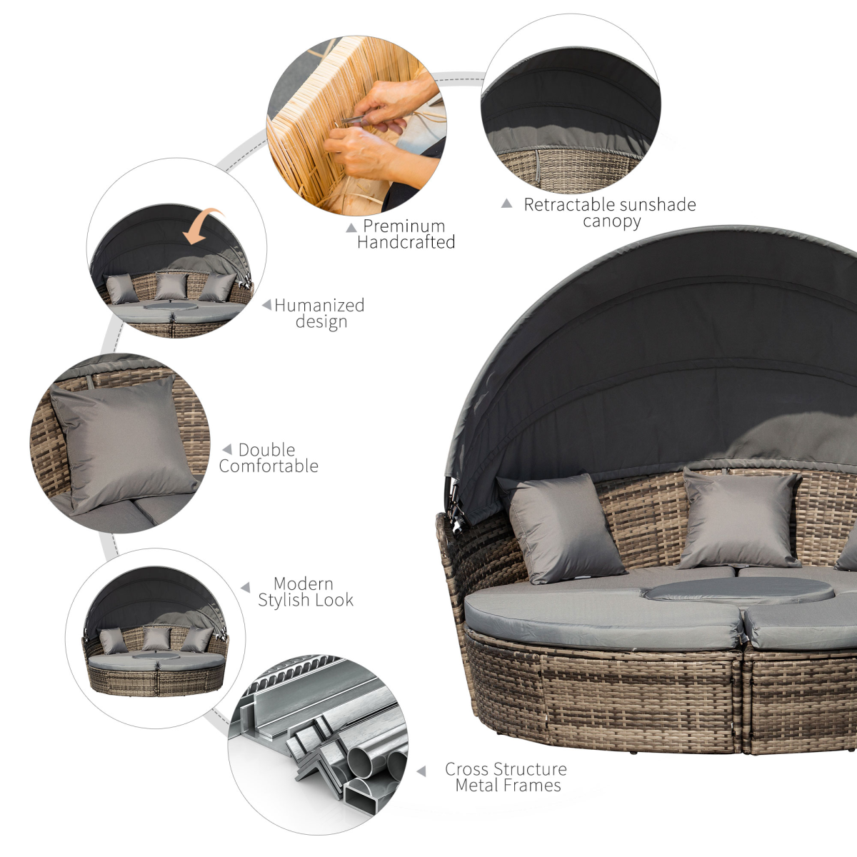 Outsunny Rattan Day Bed cushion detail