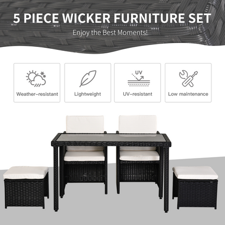 Outsunny Rattan Garden Set footstool detail