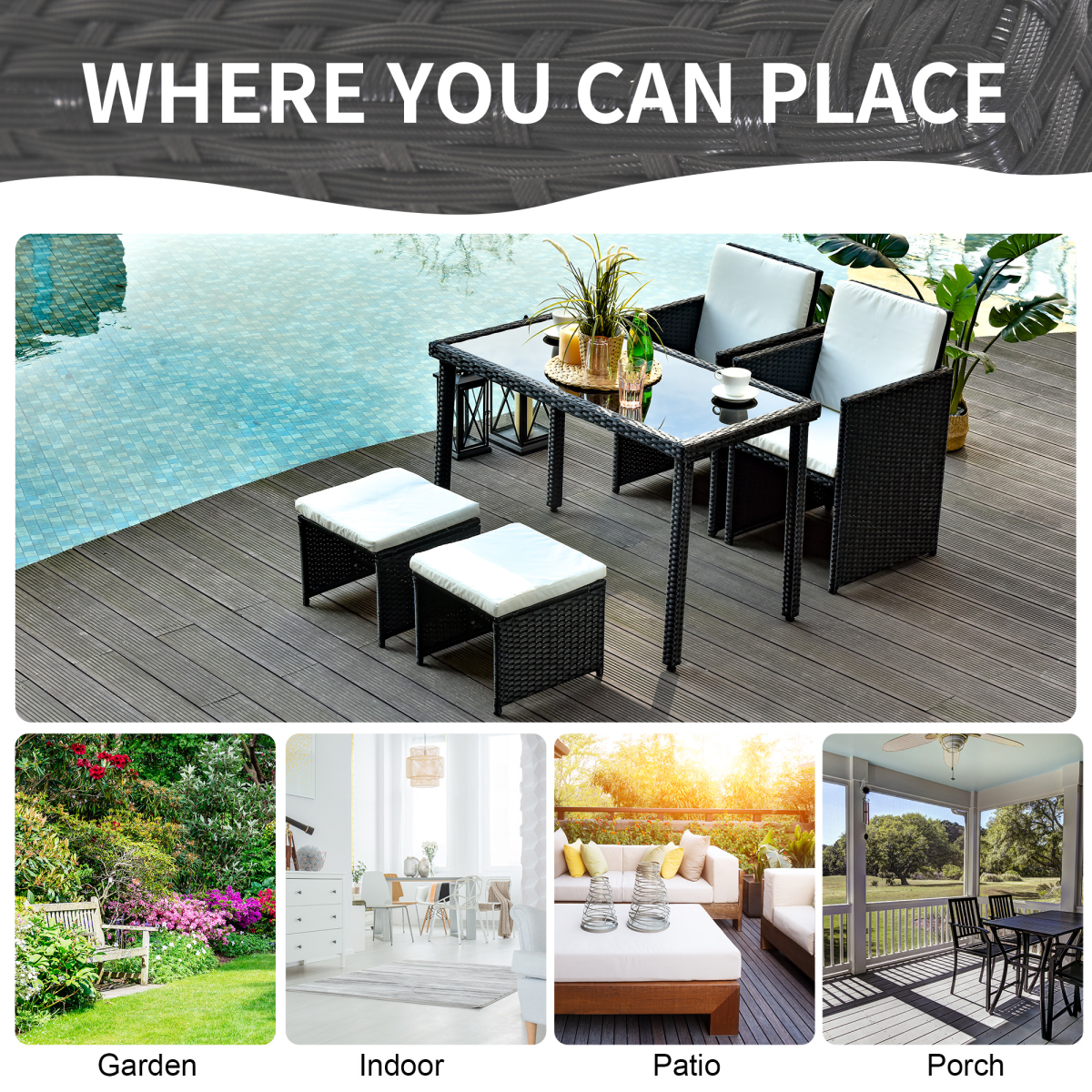 Outsunny Rattan Garden Set dimensions diagram