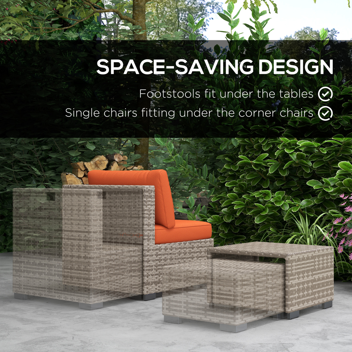 Outsunny rattan modular set anti-slip foot pad detail