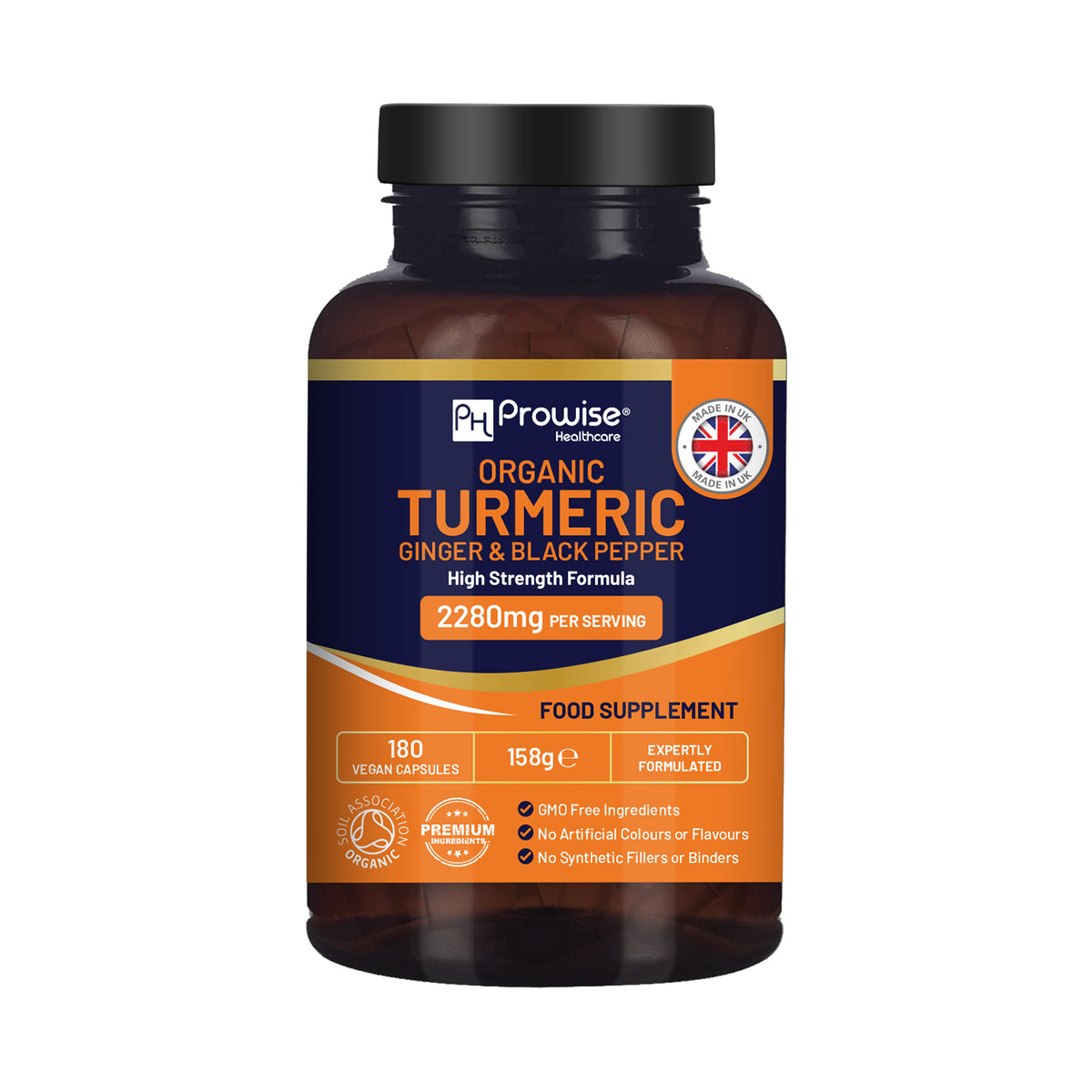 Prowise Organic Turmeric 2280mg High Strength with Black Pepper & Ginger – 180 Vegan Capsules