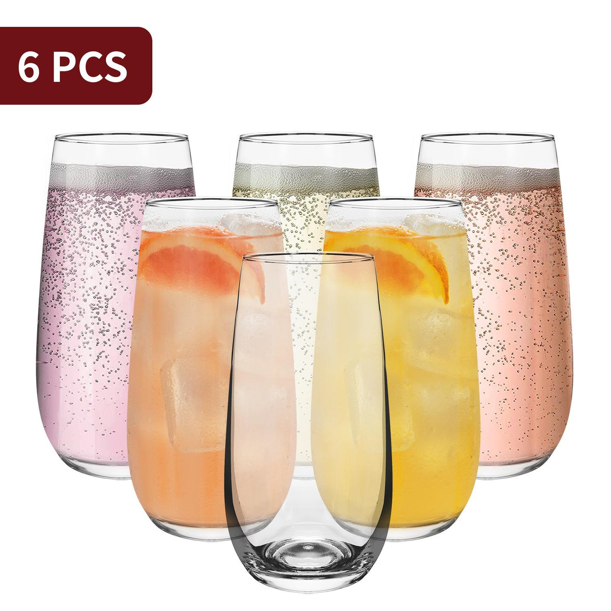 VINSANI Esteem Highball Glasses Set of 6 – Clear Glass Tumblers for Cocktails, G&Ts & Soft Drinks