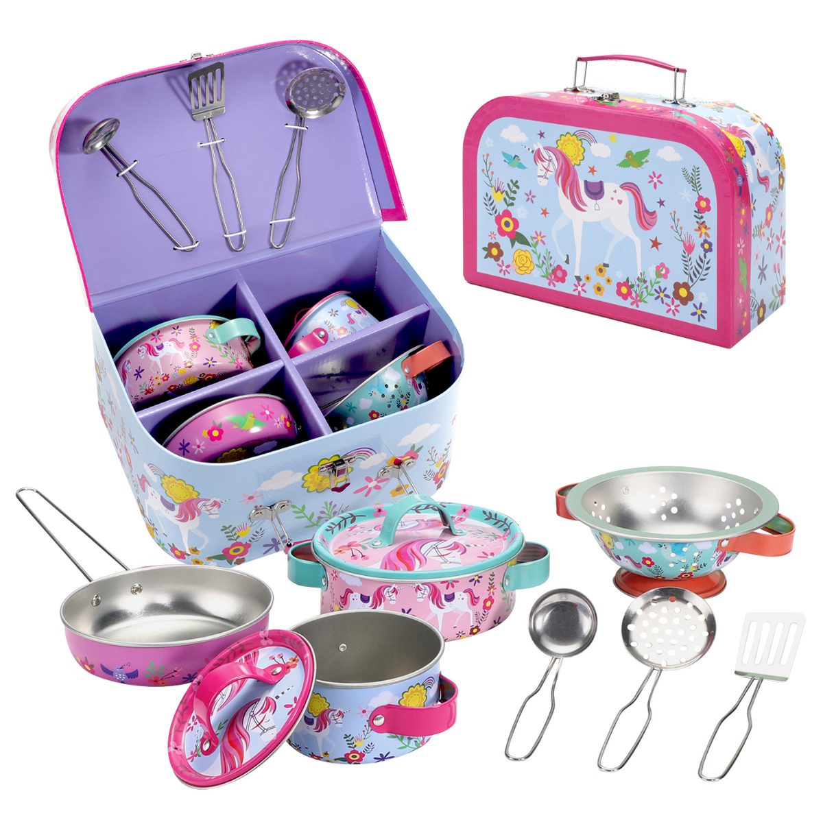 SOKA Unicorn Kitchenware Play Set – Children's Toy Tea Party & Picnic Playset with Colourful Illustrations