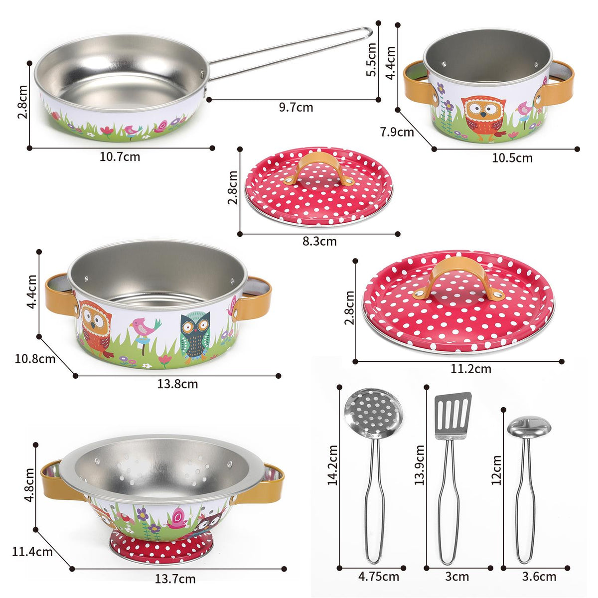 SOKA 10 Piece Kids Kitchenware Play Set with Carry Case – Role Play Pans, Colander and Utensils, Animals Design