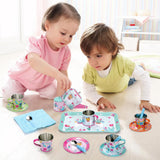 SOKA 18 Piece Tin Tea Set with Carry Case – Kids Role Play Tea Party Toy, Llama Design