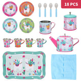 SOKA 18 Piece Tin Tea Set with Carry Case – Kids Role Play Tea Party Toy, Llama Design