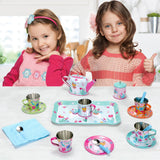 SOKA 18 Piece Tin Tea Set with Carry Case – Kids Role Play Tea Party Toy, Llama Design