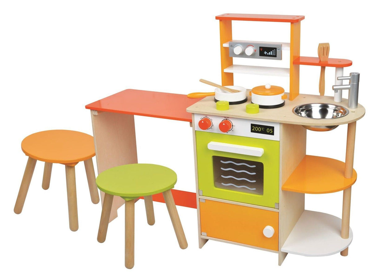 Lelin Sizzlin' Kitchen Wooden Play Kitchen with Sink, Oven, Hob and Accessories – Kids Pretend Play Set, Ages 3+