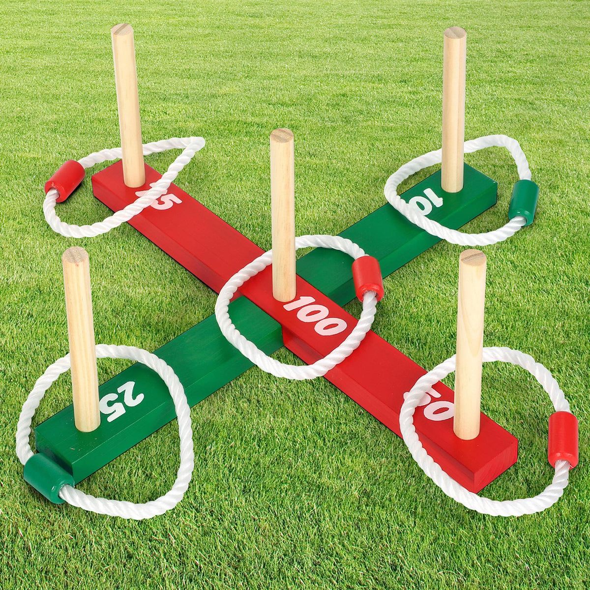 Vinsani Wooden Garden Quoits Game with Rope Rings – Outdoor Family Fun for Kids & Adults, Ages 3+