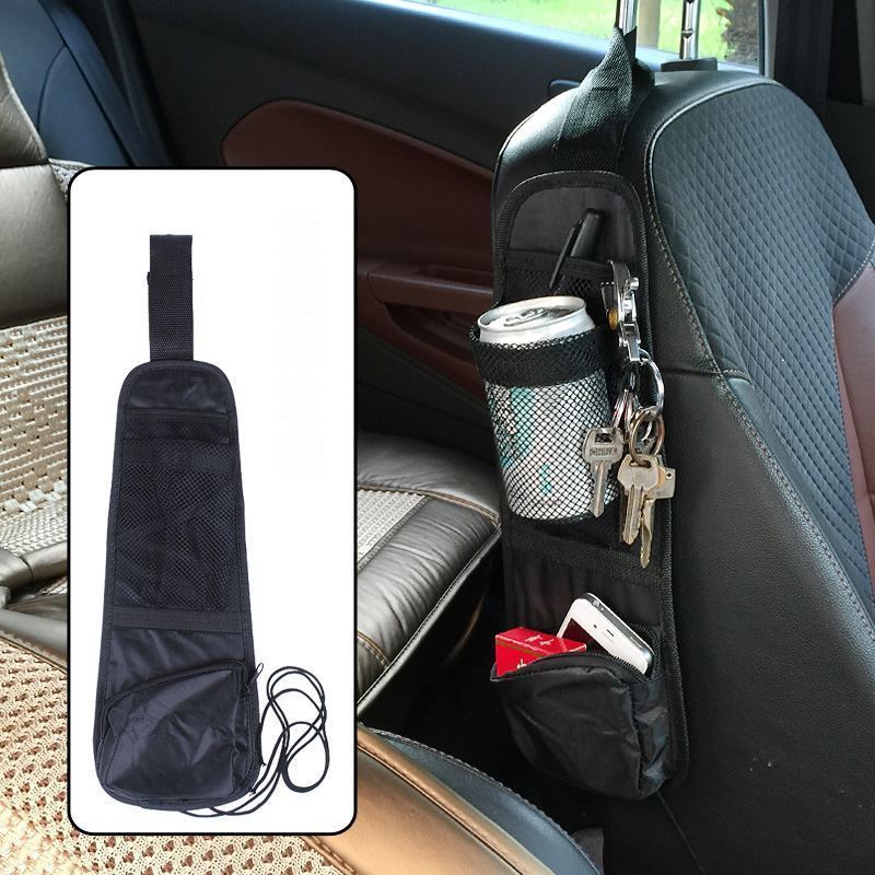 Vinsani Car Seat Side Pocket Organiser with 2 Mesh Pockets & Zip Pouch – Hanging Storage Bag, Black