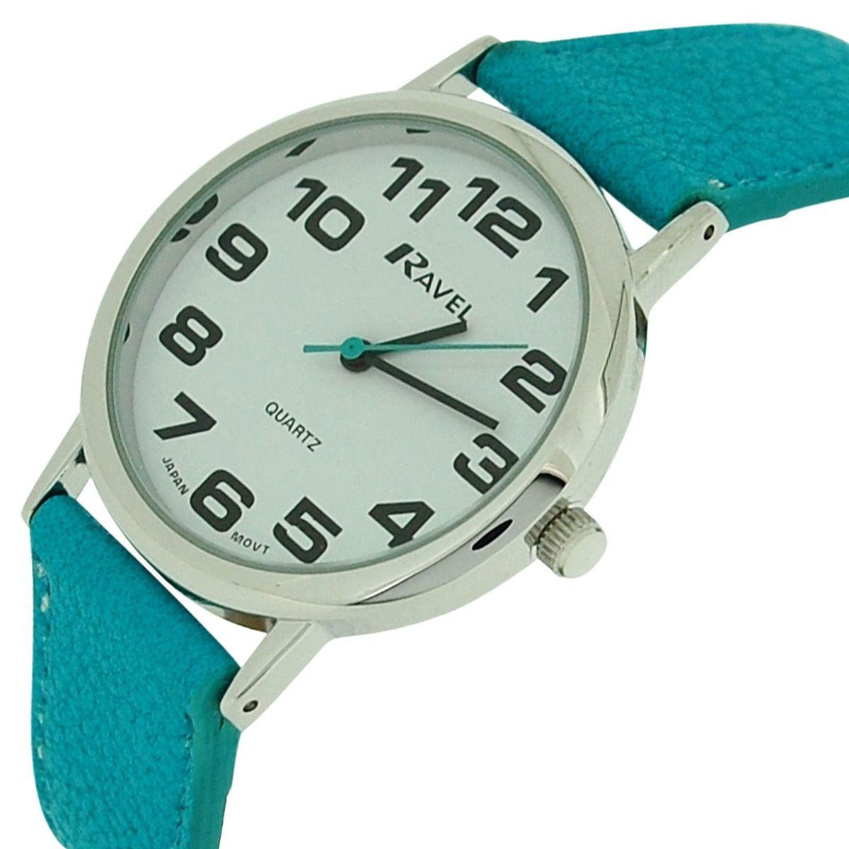 Ravel Unisex Classic Big Dial Watch with Leather Strap – Everyday Style, Blue