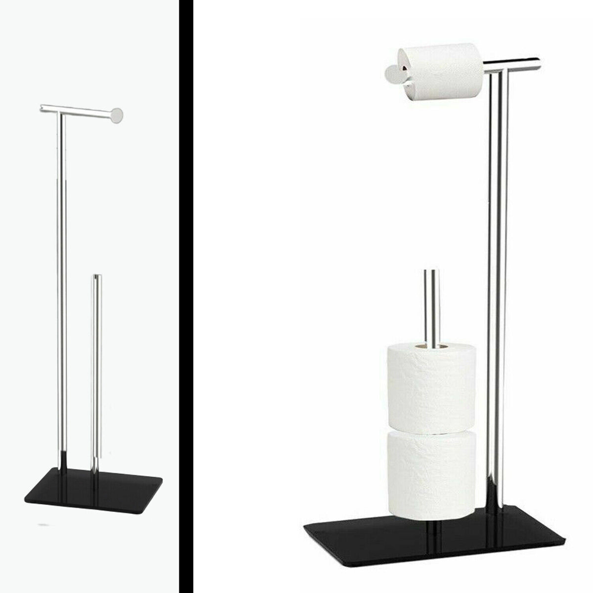 Free-Standing Toilet Roll Holder & Storer with Tempered Glass Base – Modern Stainless Steel Finish