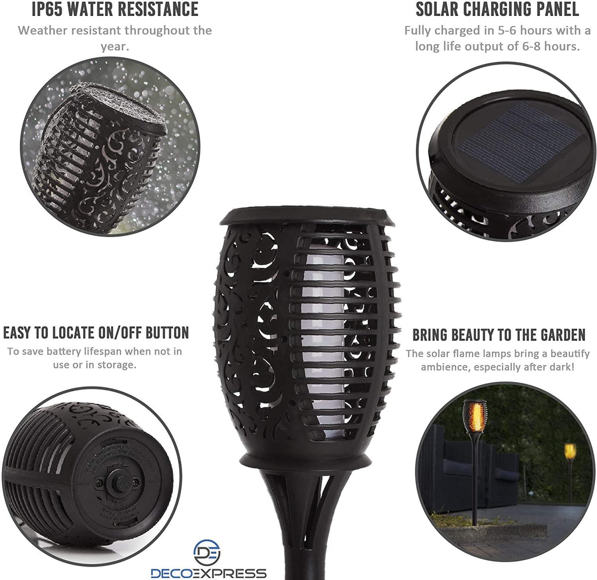Planet Solar Flickering Flame LED Torch Lights, Pack of 2 – Solar Powered Garden Ambience