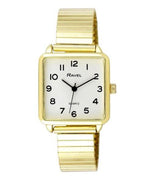 Ravel Women's Classic Square Watch, White Dial, Gold Expander Bracelet, 2.6cm
