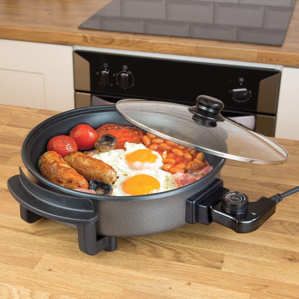 Quest 30cm Multi-Function Electric Cooker Pan with Glass Lid, 1500W – Fry, Stew, Steam & Sauté