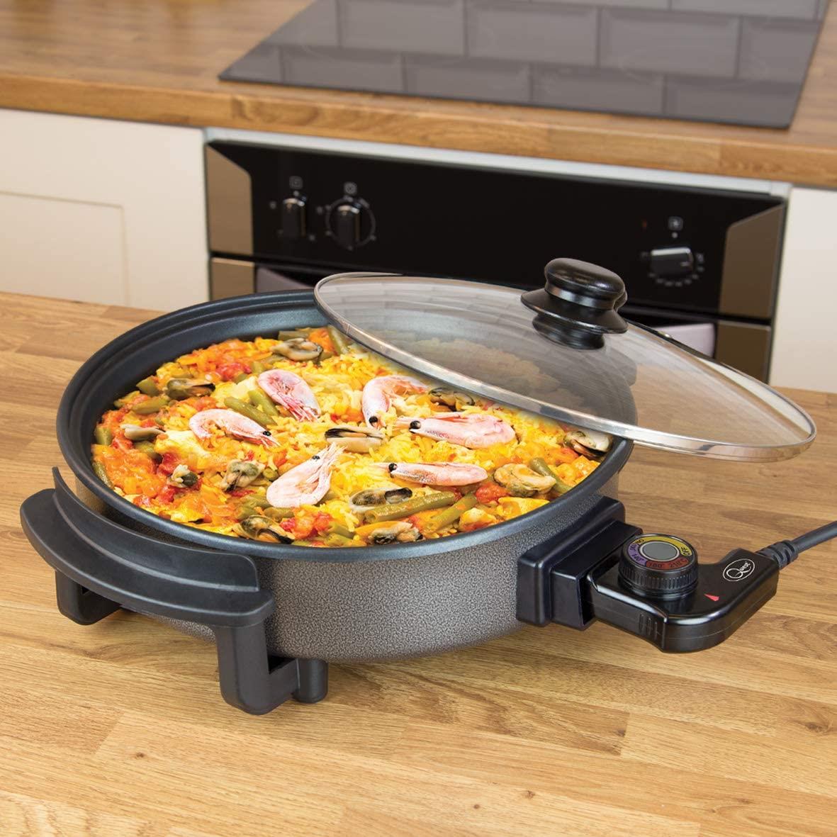 Quest 30cm Multi-Function Electric Cooker Pan with Glass Lid, 1500W – Fry, Stew, Steam & Sauté
