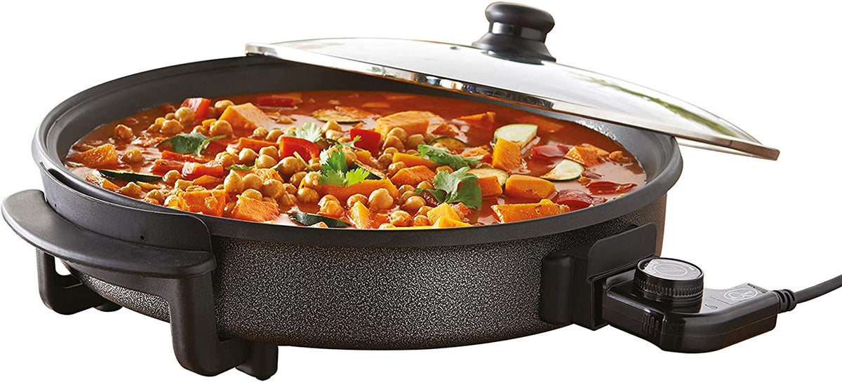 Quest 30cm Multi-Function Electric Cooker Pan with Glass Lid, 1500W – Fry, Stew, Steam & Sauté