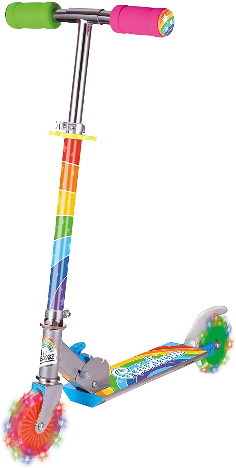 Ozbozz Rainbow Scooter with Light-Up Flashing Wheels, Foot Brake and Folding Frame – Kids Scooter for Ages 5–16