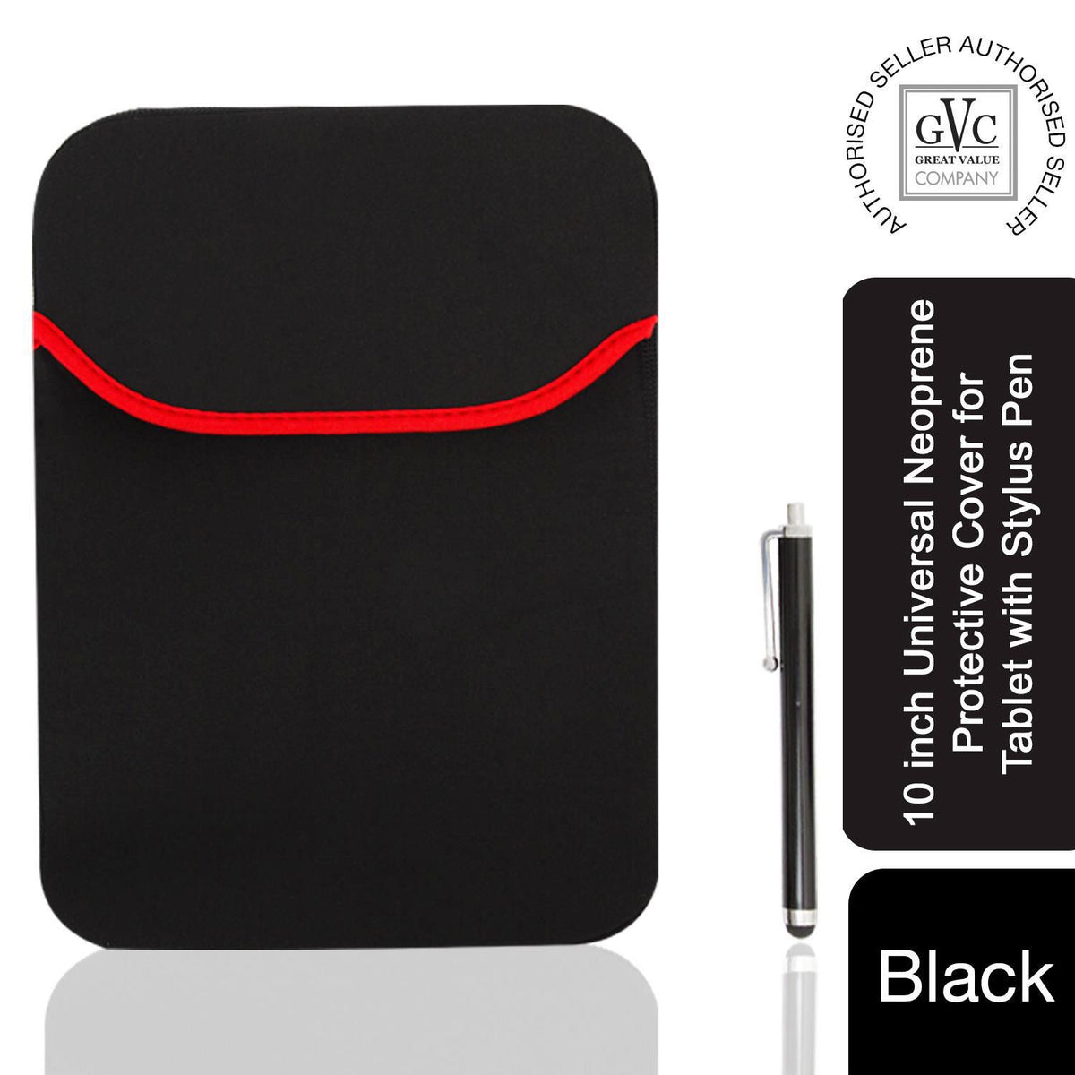 GVC 10 Inch Universal Neoprene Tablet Cover with Stylus Pen – Reversible Protective Sleeve, Black