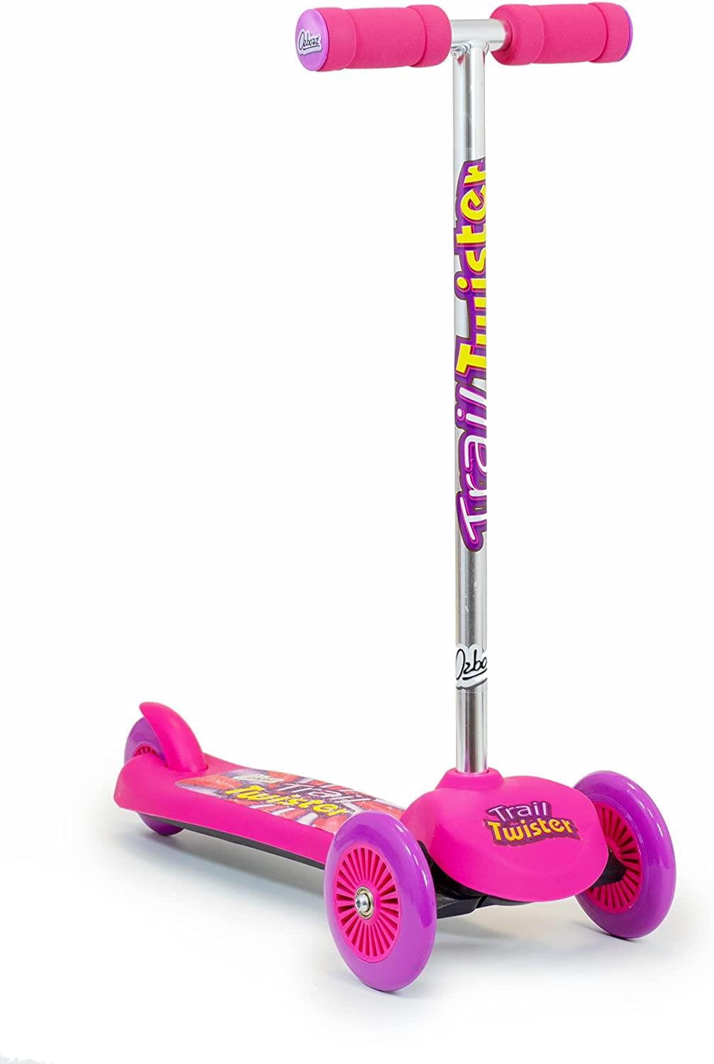 Ozbozz Trail Twist 3 Wheel Kids Scooter with Soft-Grip Handles & Large Foot Plate – Fixed Bar, Pink