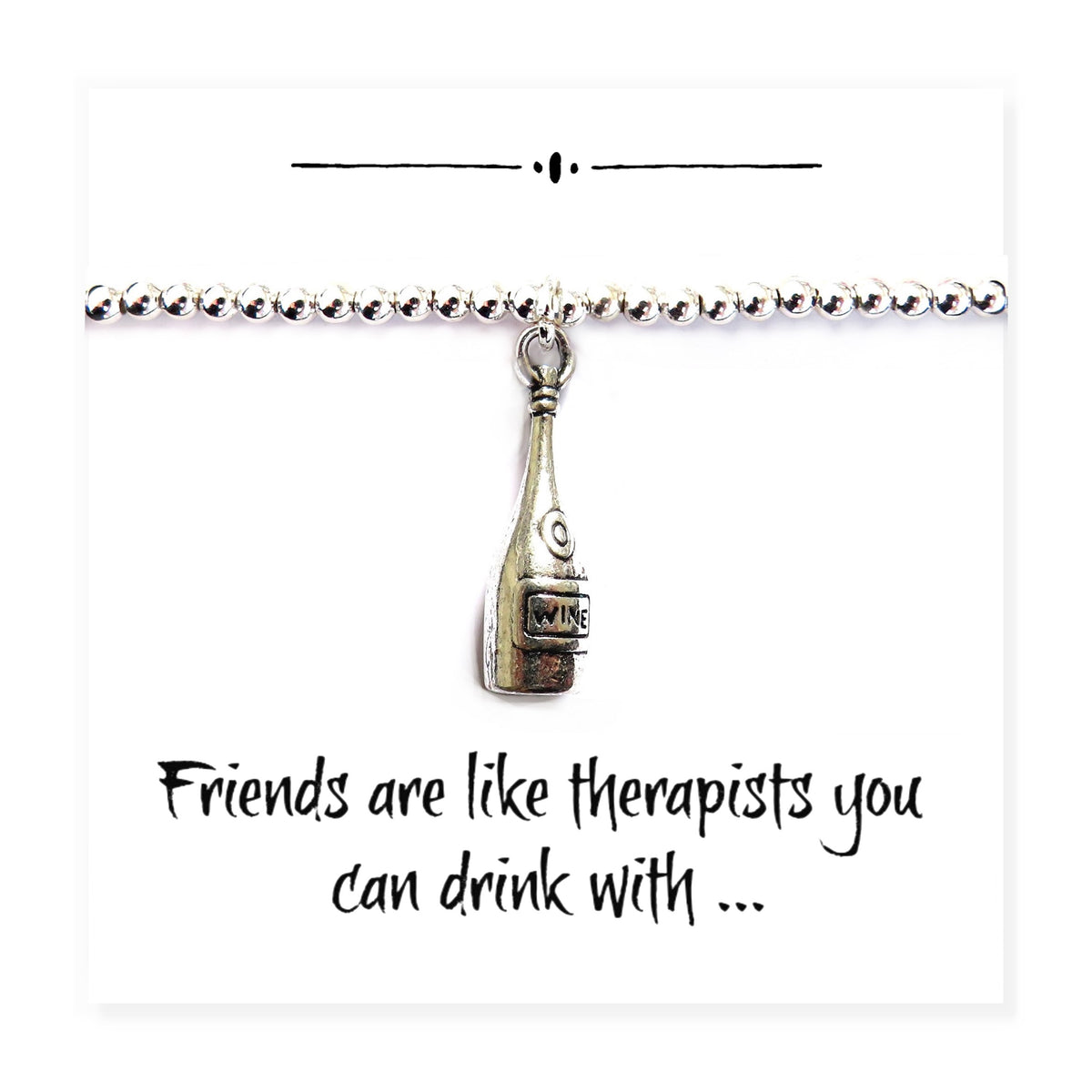 Aye Do Gifts Wine Bottle Charm Bracelet on Funny Friends Message Card – Silver Plated Beaded Gift