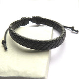 Aye Do Gifts Men's Black Leather Weave Bracelet – Adjustable Cord, 10mm