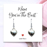 Mum You're The Best Silver Puff Heart Earrings with Message Card