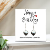 Aye Do Gifts Happy Birthday Puff Heart Earrings with Message Card – Silver Plated Gift in Black Gift Box