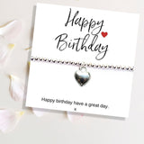 Aye Do Gifts Happy Birthday Silver Plated Beaded Heart Bracelet on Message Card – Stretch Gift, Gift Box