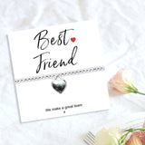 Aye Do Gifts Best Friend Stretch Beaded Bracelet & Message Card – Silver Plated Heart Charm Keepsake Gift