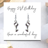 Aye Do Gifts Happy 21st Birthday Silver Plated Key Earrings with Message Card – Gift for Her in Black Gift Box