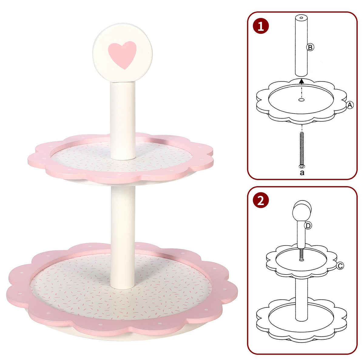 SOKA Wooden Heart Dessert Tower Toy Cake Stand with 8 Cakes – Tea Party Pretend Play Set for Ages 3+