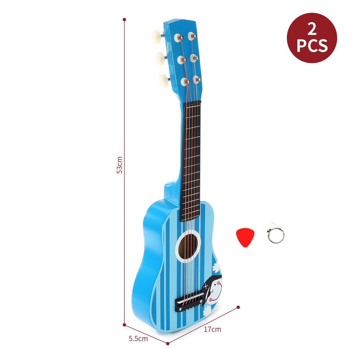 SOKA Wooden Children's Guitar with 6 Strings – Blue Striped Pirate Design, Kids Musical Instrument