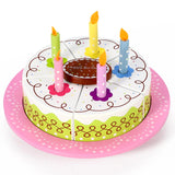 SOKA Wooden Birthday Cream Cake Pretend Play Toy Food Set with Candles & Slicer for Kids
