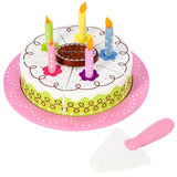SOKA Wooden Birthday Cream Cake Pretend Play Toy Food Set with Candles & Slicer for Kids