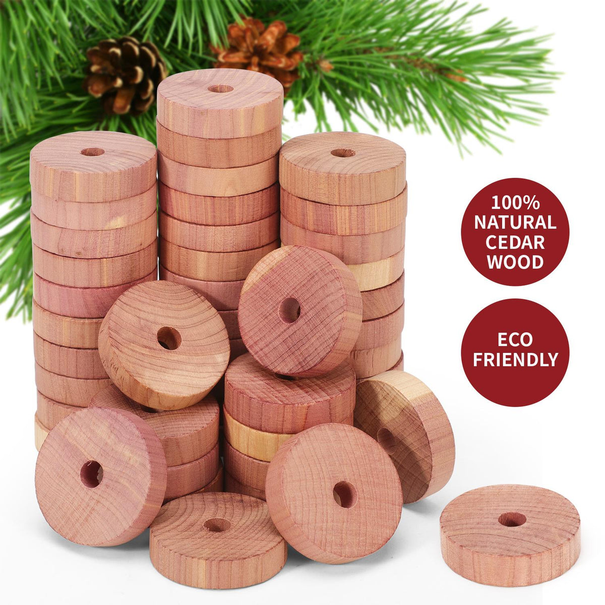 Vinsani 45 Pack Natural Cedar Rings – Wardrobe Freshener for Clothes & Drawers