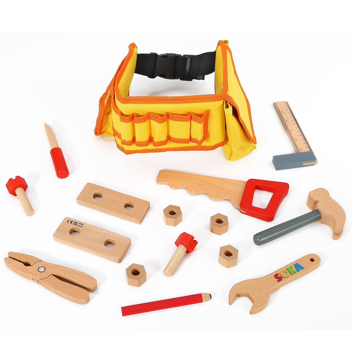 SOKA My Tool Belt Wooden Role Play Set with Hammer, Spanner & Saw – Adjustable Children's Toy Tools