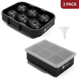 Vinsani 2 Pack Silicone Ice Cube Trays with Removable Lids – Easy-Release Round & Square Ice Moulds, Black