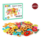 SOKA Wooden Magnetic Numbers, 60 Pieces – Hand-Painted Maths Learning Set for Fridges & Whiteboards