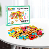 SOKA Wooden Magnetic Numbers, 60 Pieces – Hand-Painted Maths Learning Set for Fridges & Whiteboards