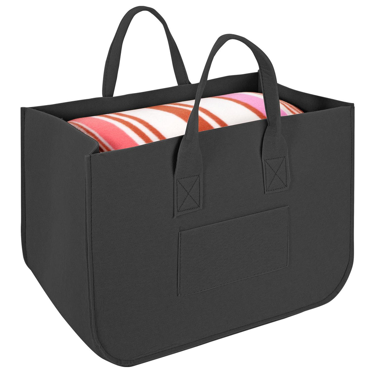Vinsani Black Storage Baskets, 2 Pack – Foldable Felt Organisers for Clothes, Toys and Blankets