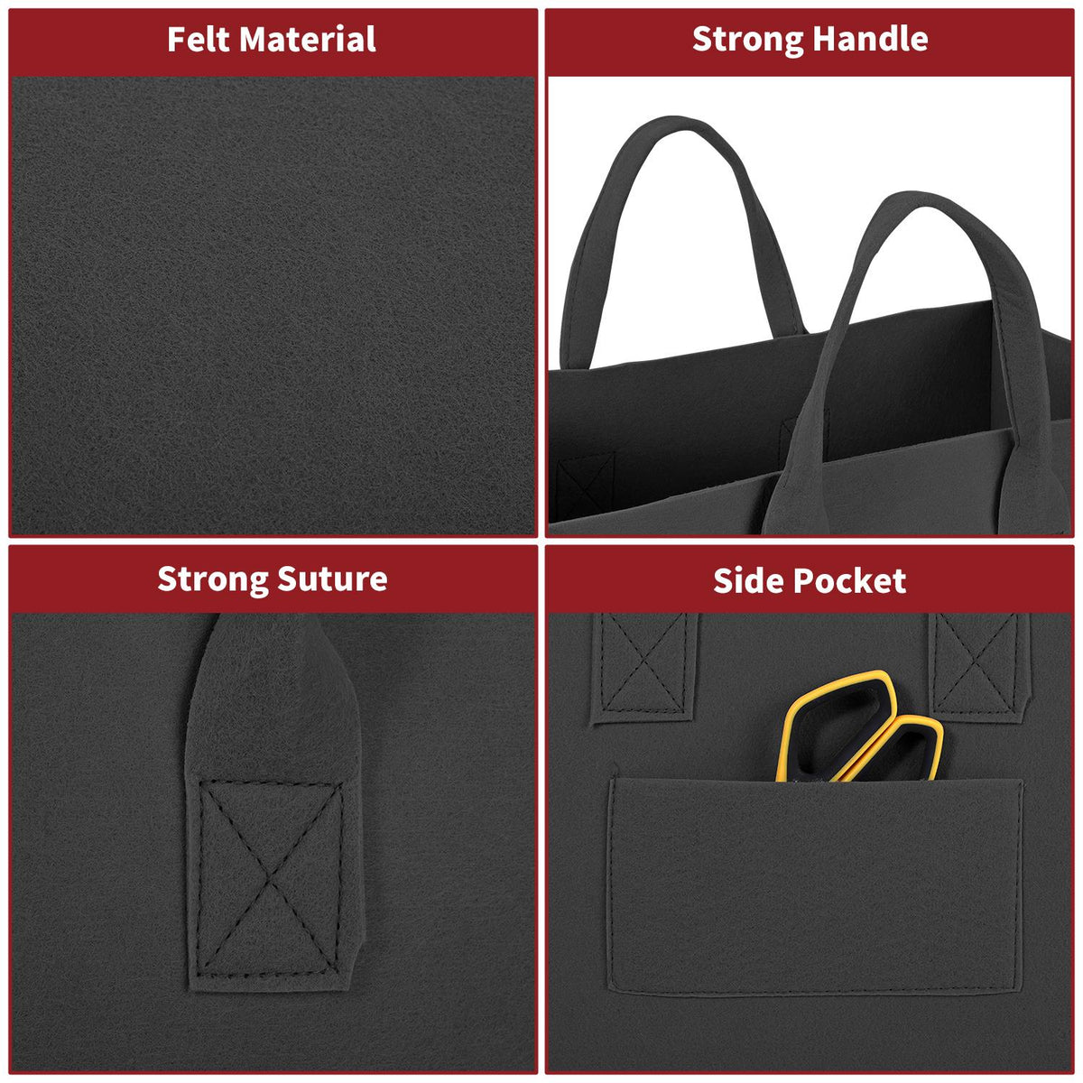 Vinsani Black Storage Baskets, 2 Pack – Foldable Felt Organisers for Clothes, Toys and Blankets